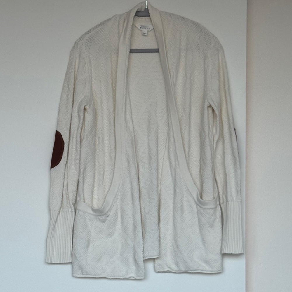 Market & Spruce Cream Cardigan with Brown Elbow Patches